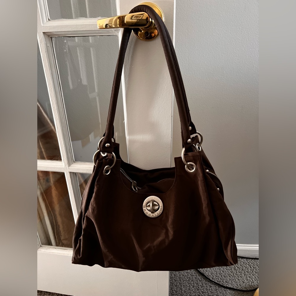 Brown and silver Baggalini tote